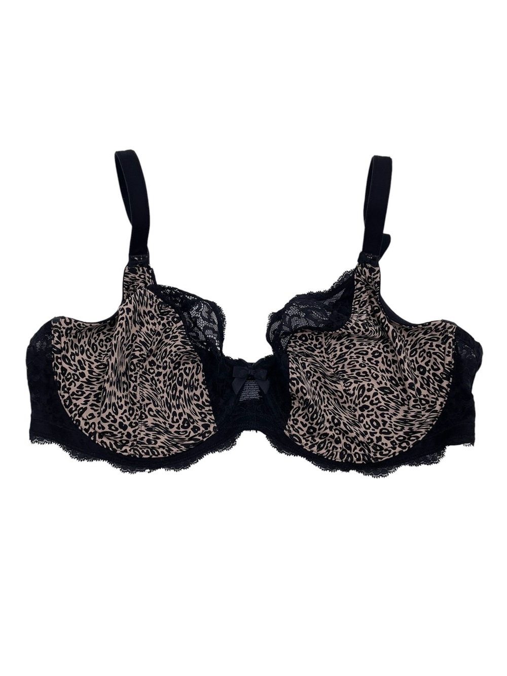 Olga Flirty Unlined Underwire Bra Size 40D Black Leopard Print Lace GI9711A